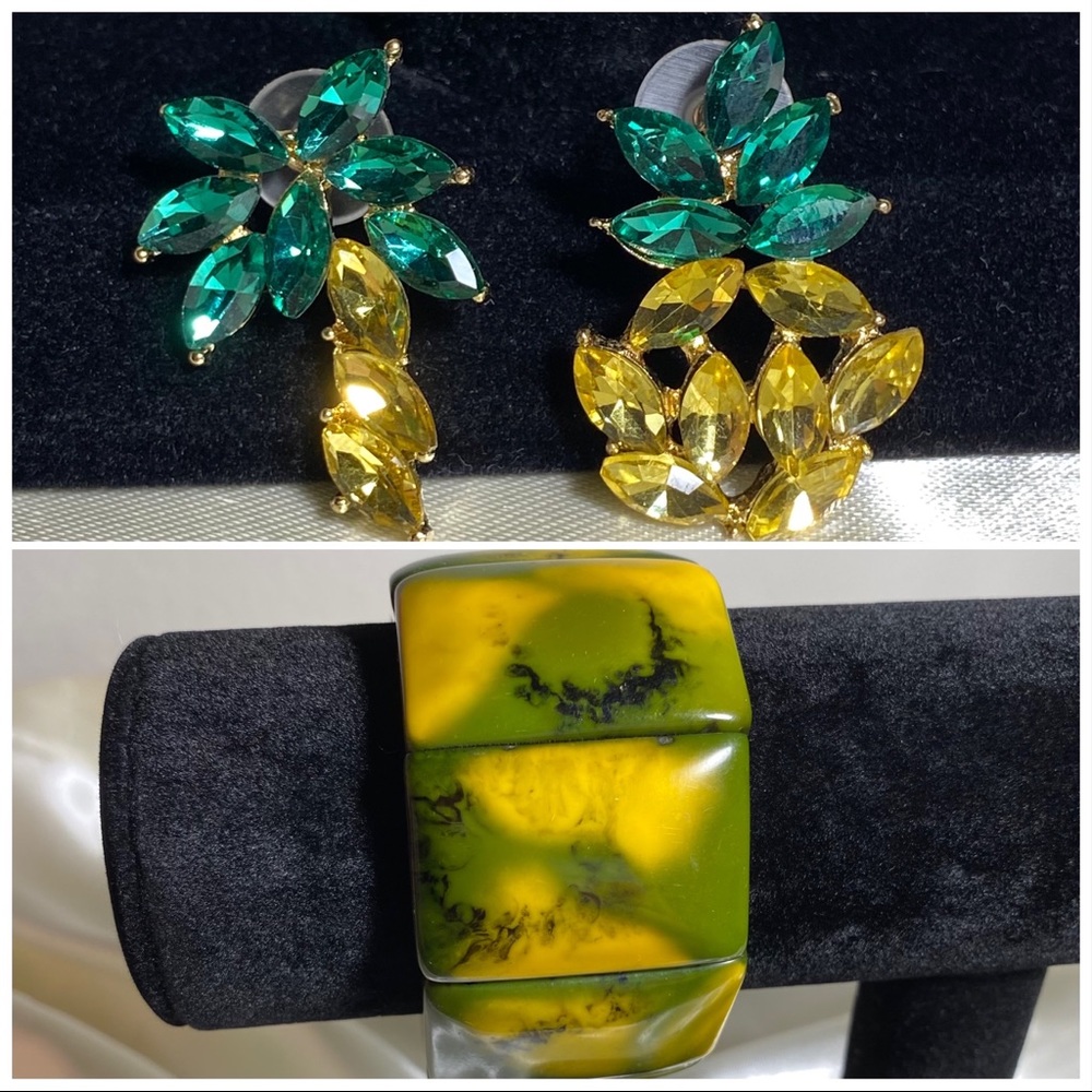 Stretch Cuff Bracelet Handmade & Pineapple Palm Tree Earrings BUNDLE OF 2